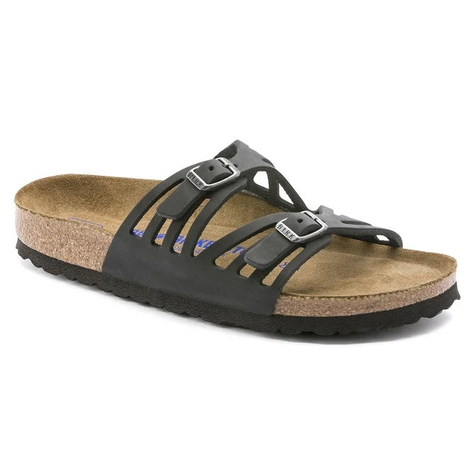 Birkenstock Granada Soft Footbed Oiled Leather Sandals - Black - 192433 - Narrow