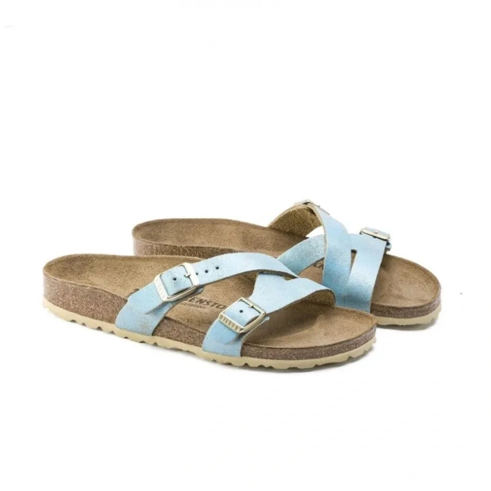 Birkenstock Yao Suede Leather Sandals - Washed Aqua - 1014191 - Narrow