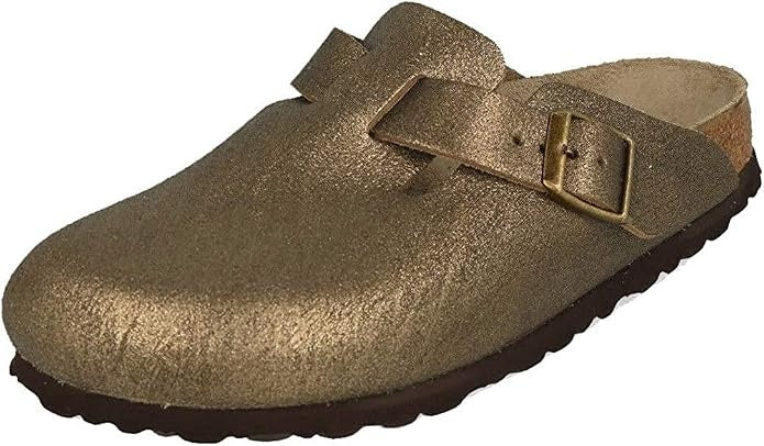 Birkenstock Boston Suede Leather Clogs - Washed Metallic Stone Gold - 1014375 - Narrow