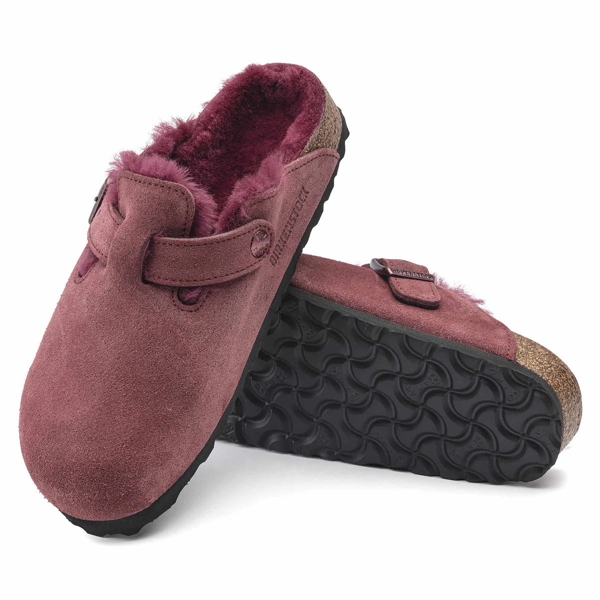 Birkenstock Boston Shearling Suede Leather Clogs - Maroon - 1020481 - Regular