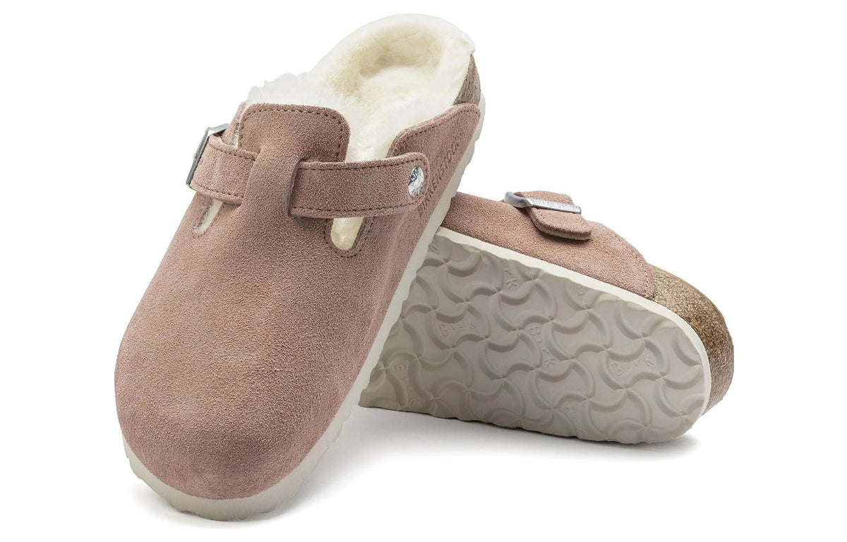 Birkenstock Boston Shearling Suede Leather Clogs - Coated Pink Clay - 1023292 - Narrow