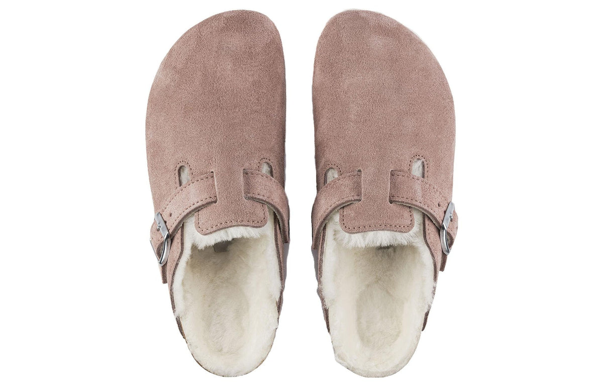 Birkenstock Boston Shearling Suede Leather Clogs - Coated Pink Clay - 1023292 - Narrow