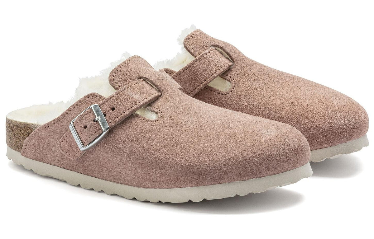 Birkenstock Boston Shearling Suede Leather Clogs - Coated Pink Clay - 1023292 - Narrow
