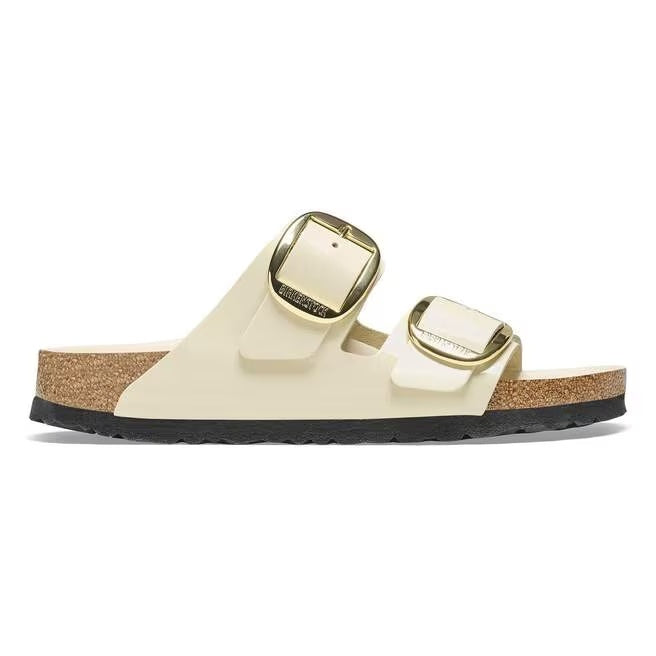 Birkenstock Arizona Big Buckle Natural Leather Sandals - Patent High Shine Ecru - 1026128 - Narrow