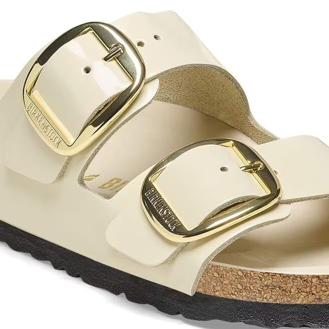 Birkenstock Arizona Big Buckle Natural Leather Sandals - Patent High Shine Ecru - 1026128 - Narrow