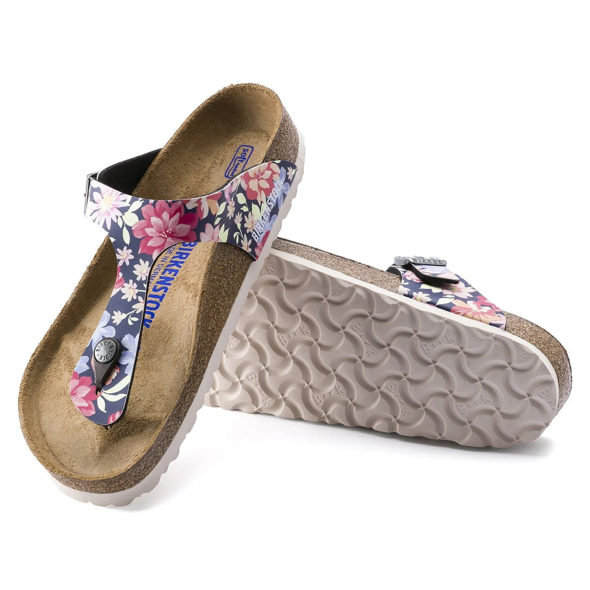 Birkenstock Gizeh Soft Footbed Birko-Flor Sandals - Supernatural Flowers Navy - 1016137 - Narrow