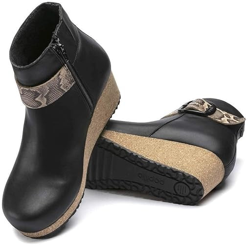 Birkenstock Elli Big Buckle Natural Leather Sandals - Black/Snake Beige - 1017938 - Narrow