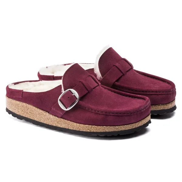 Birkenstock Buckley Shearling Suede Leather Clogs - Maroon - 1020657 - Narrow