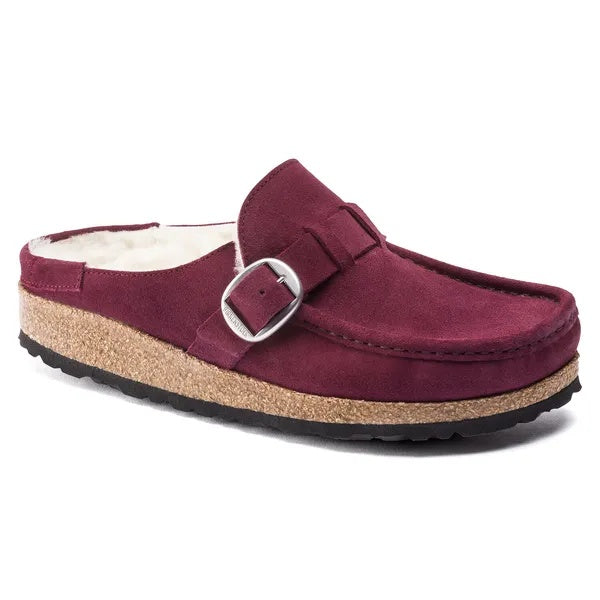 Birkenstock Buckley Shearling Suede Leather Clogs - Maroon - 1020657 - Narrow