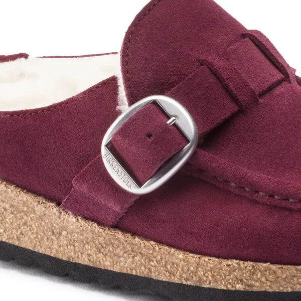 Birkenstock Buckley Shearling Suede Leather Clogs - Maroon - 1020657 - Narrow