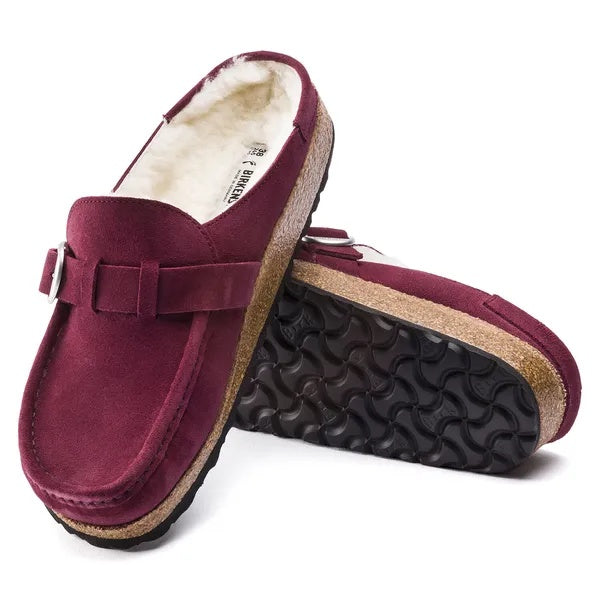 Birkenstock Buckley Shearling Suede Leather Clogs - Maroon - 1020657 - Narrow