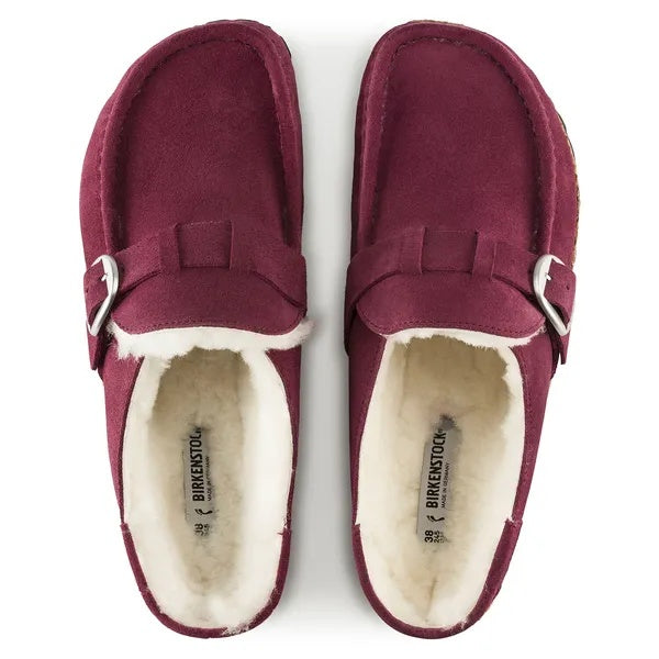 Birkenstock Buckley Shearling Suede Leather Clogs - Maroon - 1020657 - Narrow