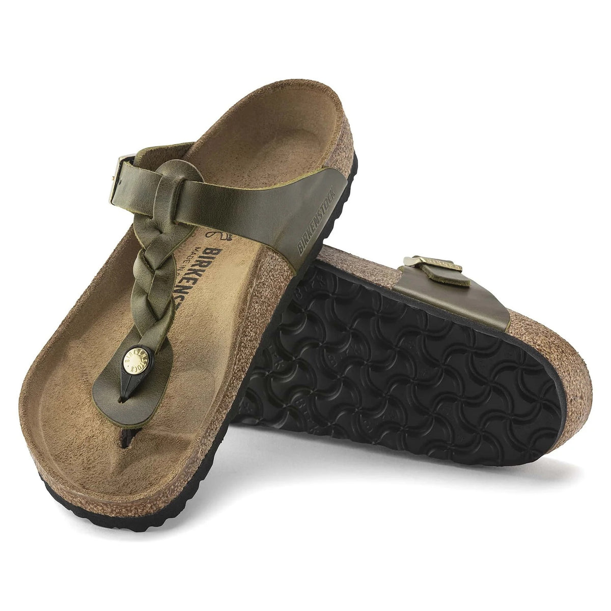 Birkenstock Gizeh Braided Oiled Leather Sandals - Olive Green - 1023969 - Regular