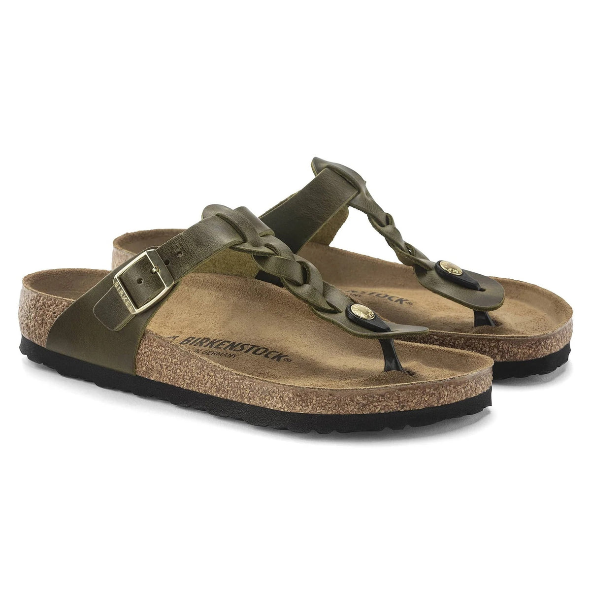 Birkenstock Gizeh Braided Oiled Leather Sandals - Olive Green - 1023969 - Regular