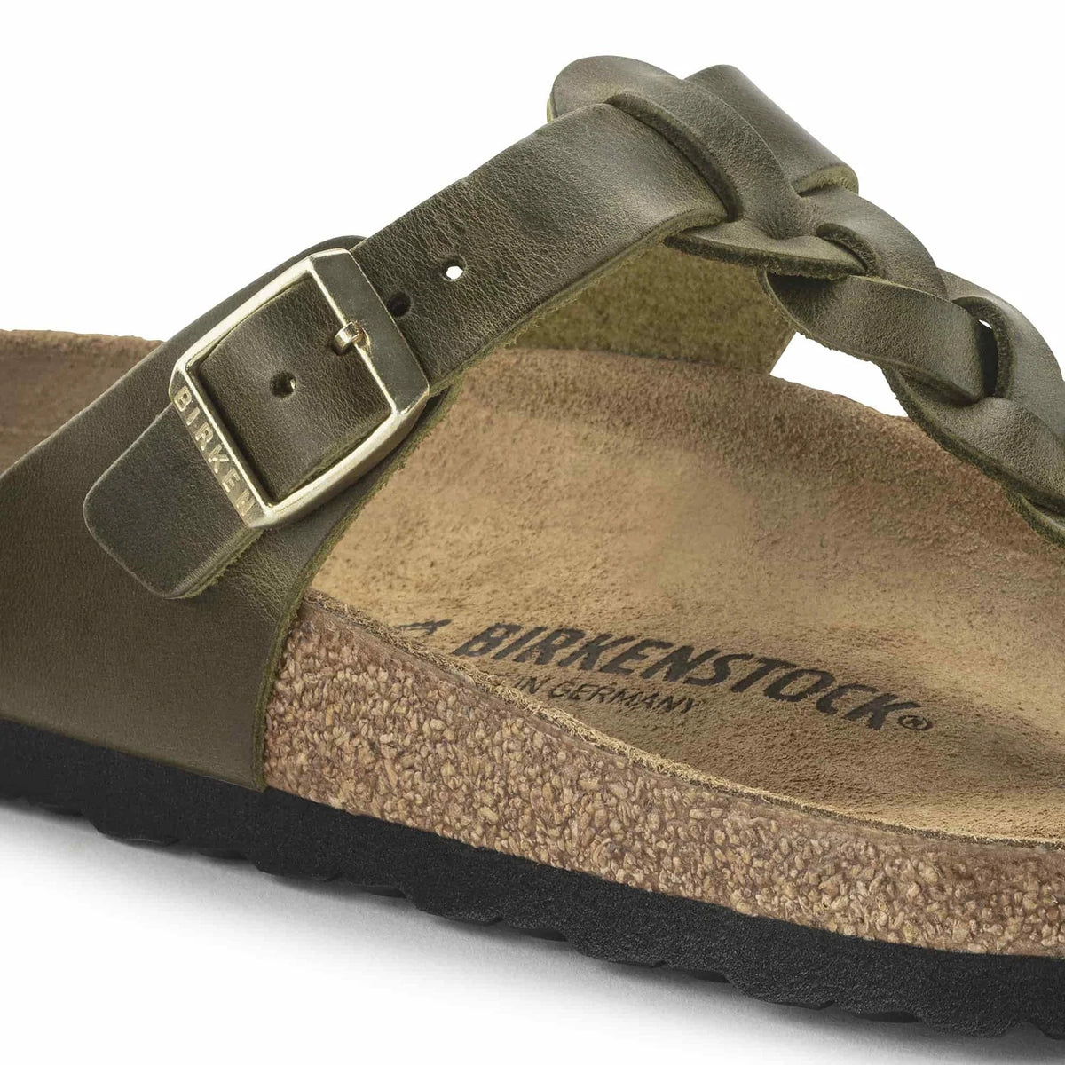 Birkenstock Gizeh Braided Oiled Leather Sandals - Olive Green - 1023969 - Regular