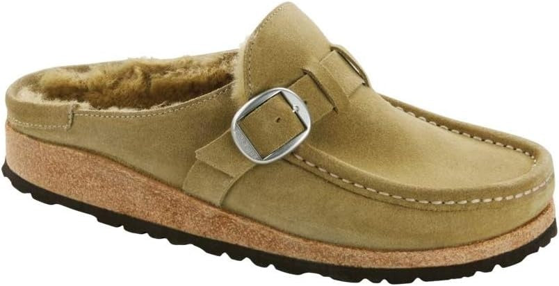 Birkenstock Buckley Shearling Suede Leather Clogs - Olive Tree - 1017152 - Narrow