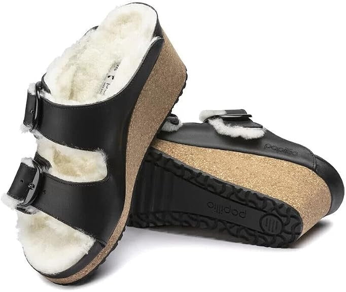 Birkenstock Nora Big Buckle Natural Leather Sandals - Black/Eggshell - 1017641 - Narrow