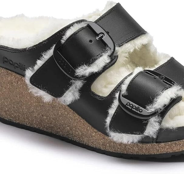 Birkenstock Nora Big Buckle Natural Leather Sandals - Black/Eggshell - 1017641 - Narrow