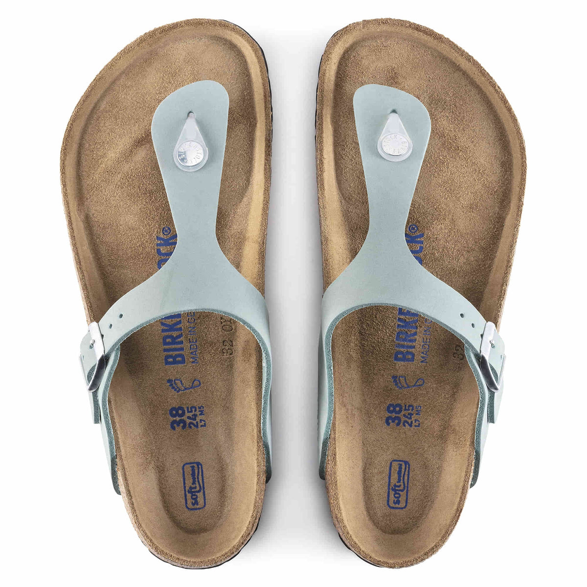 Birkenstock Gizeh Soft Footbed Nubuck Leather Sandals - Faded Aqua - 1021762 - Regular