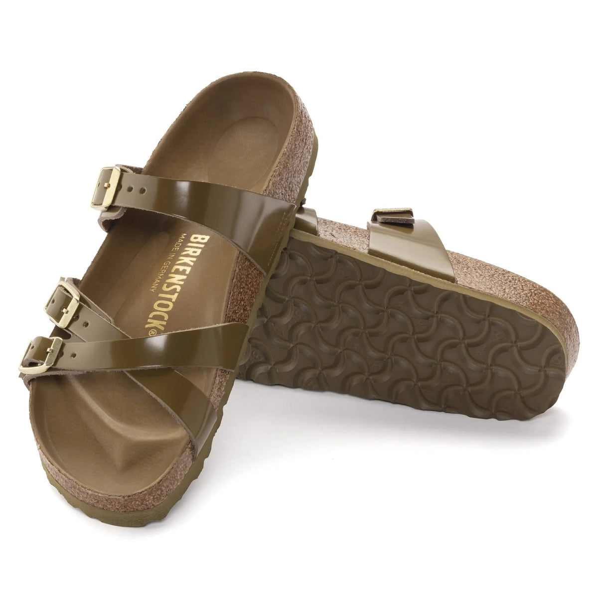 Birkenstock Franca Natural Leather Patent Sandals - High Shiny Mud Green - 1024186 - Regular