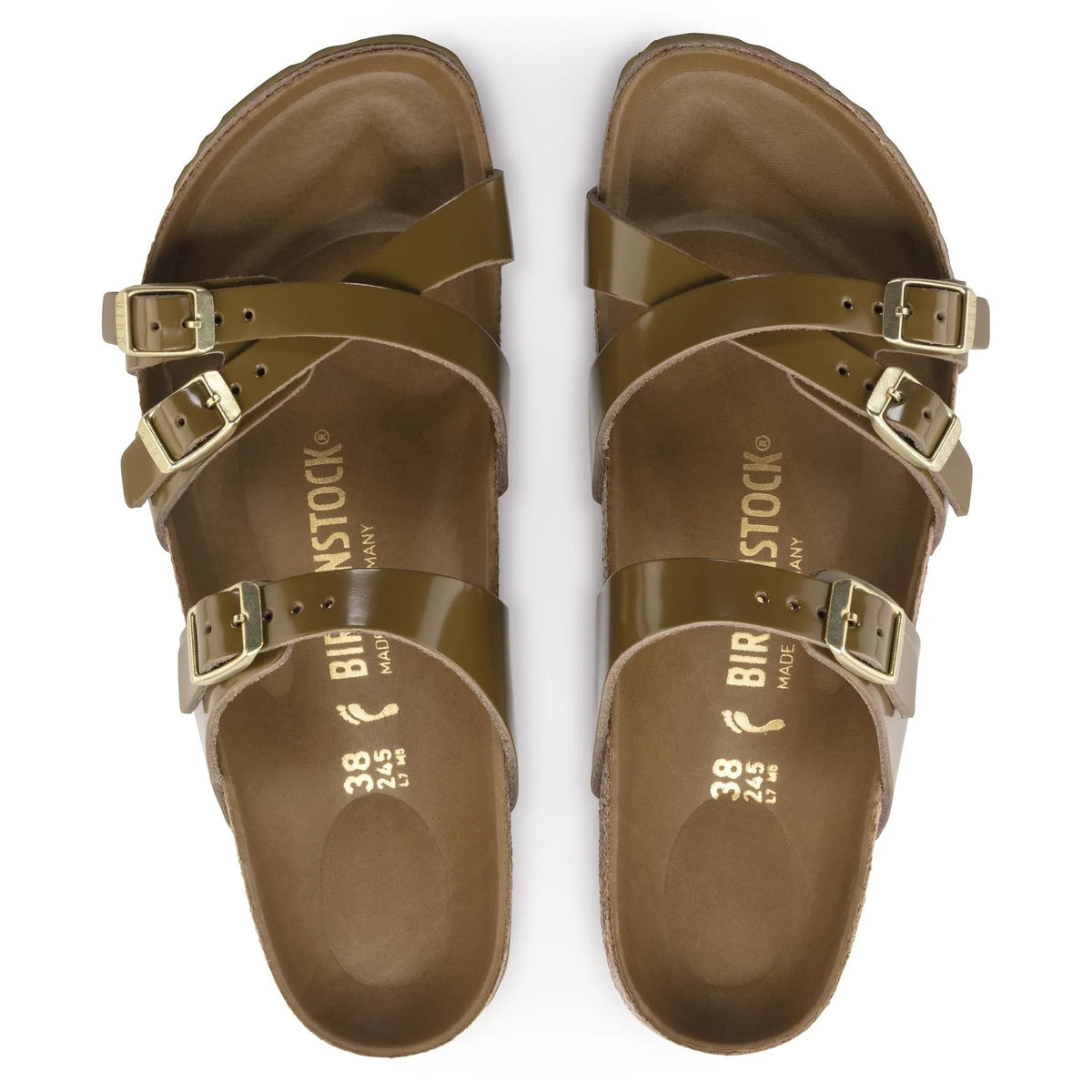 Birkenstock Franca Natural Leather Patent Sandals - High Shiny Mud Green - 1024186 - Regular