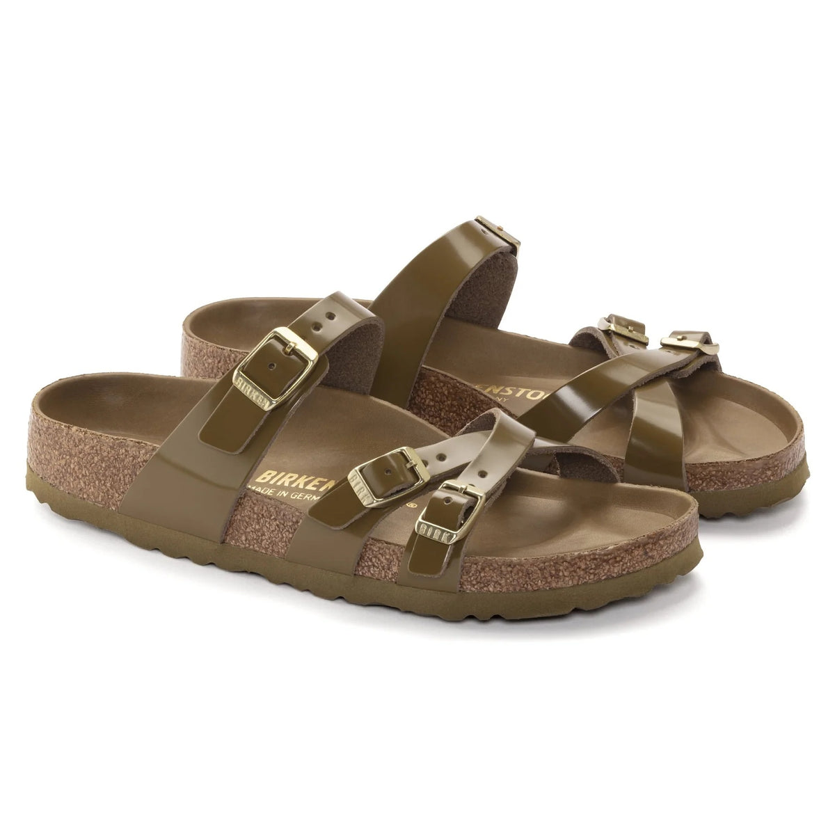 Birkenstock Franca Natural Leather Patent Sandals - High Shiny Mud Green - 1024186 - Regular