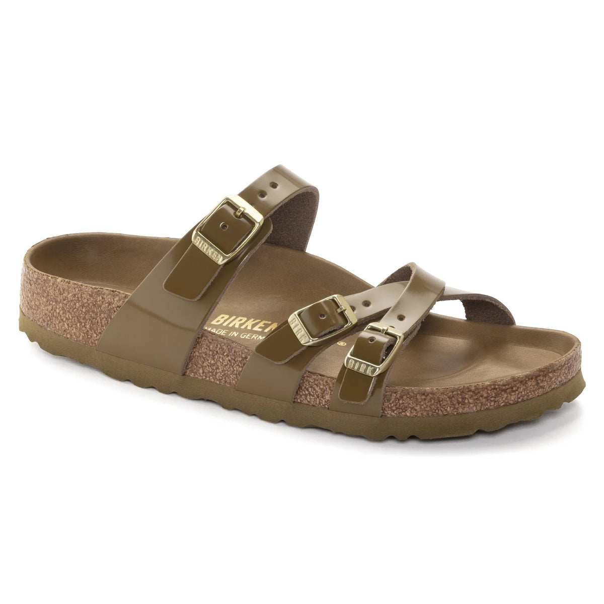 Birkenstock Franca Natural Leather Patent Sandals - High Shiny Mud Green - 1024186 - Regular