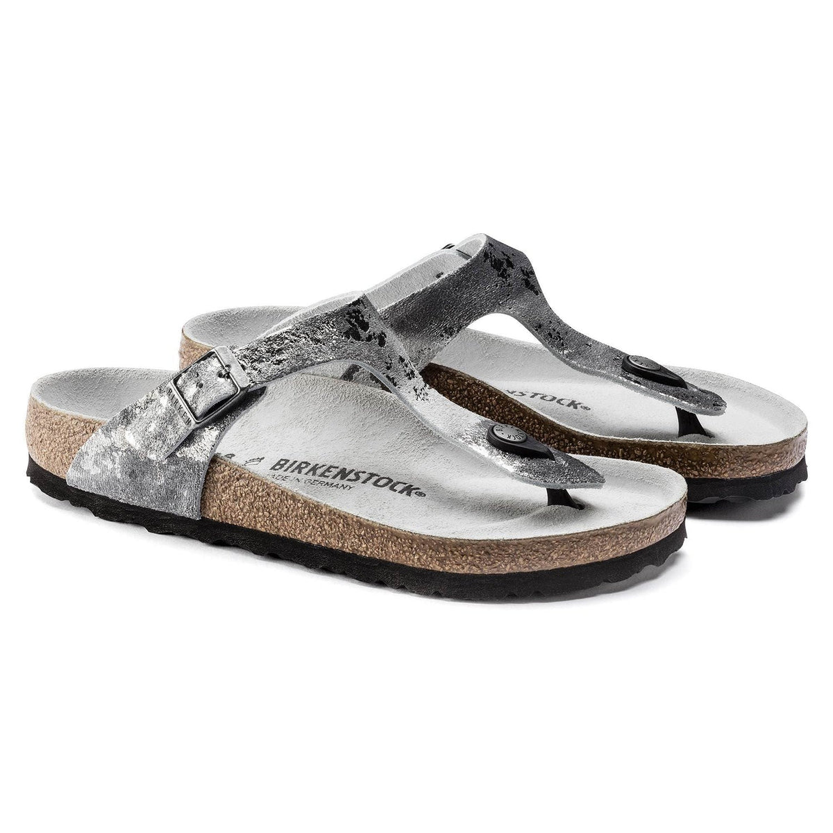 Birkenstock Gizeh Suede Leather Sandals - Vintage Metallic Gray Silver - 1016907 - Regular