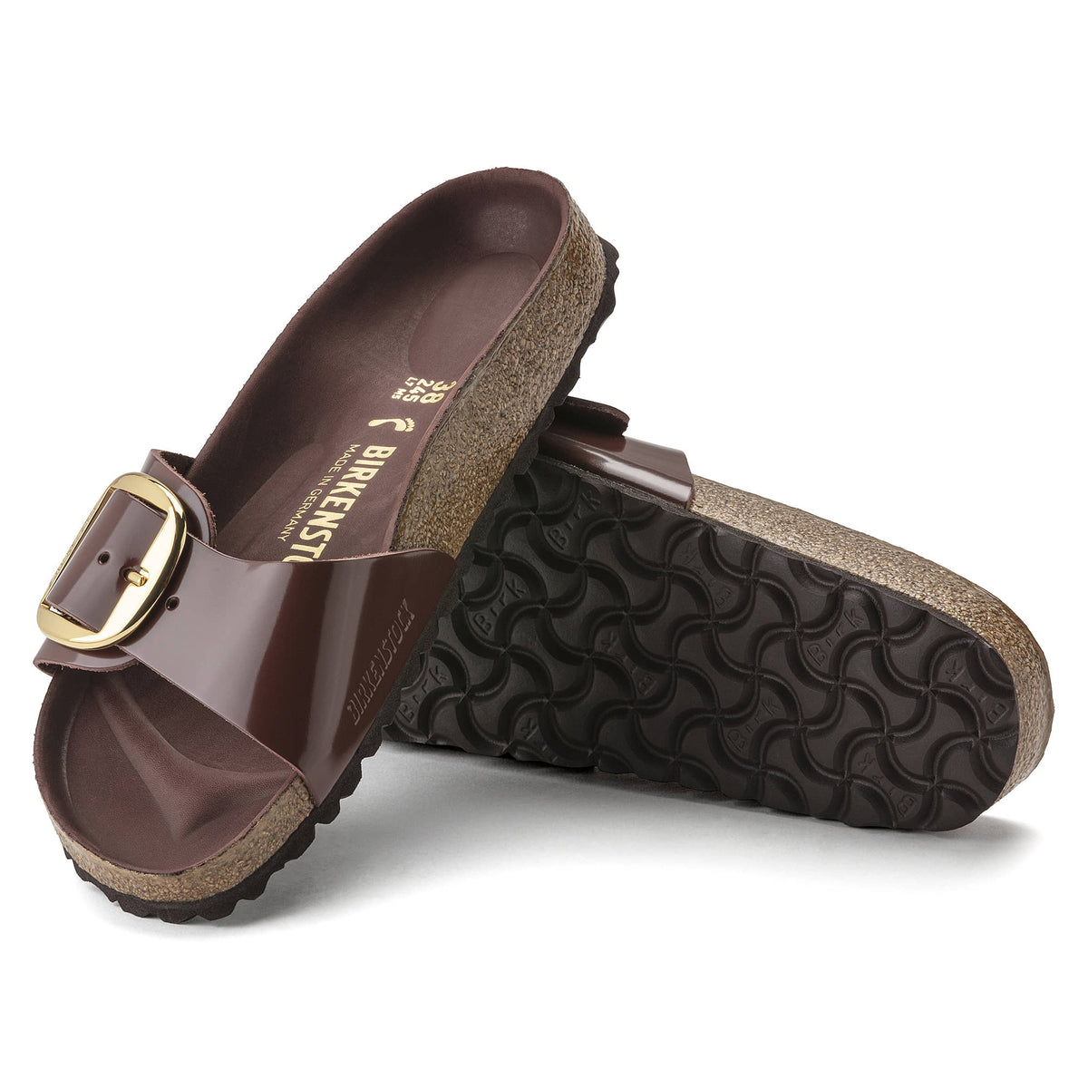 Birkenstock Madrid Big Buckle Patent Natural Leather Sandals - Chocolate - 1022568 - Narrow