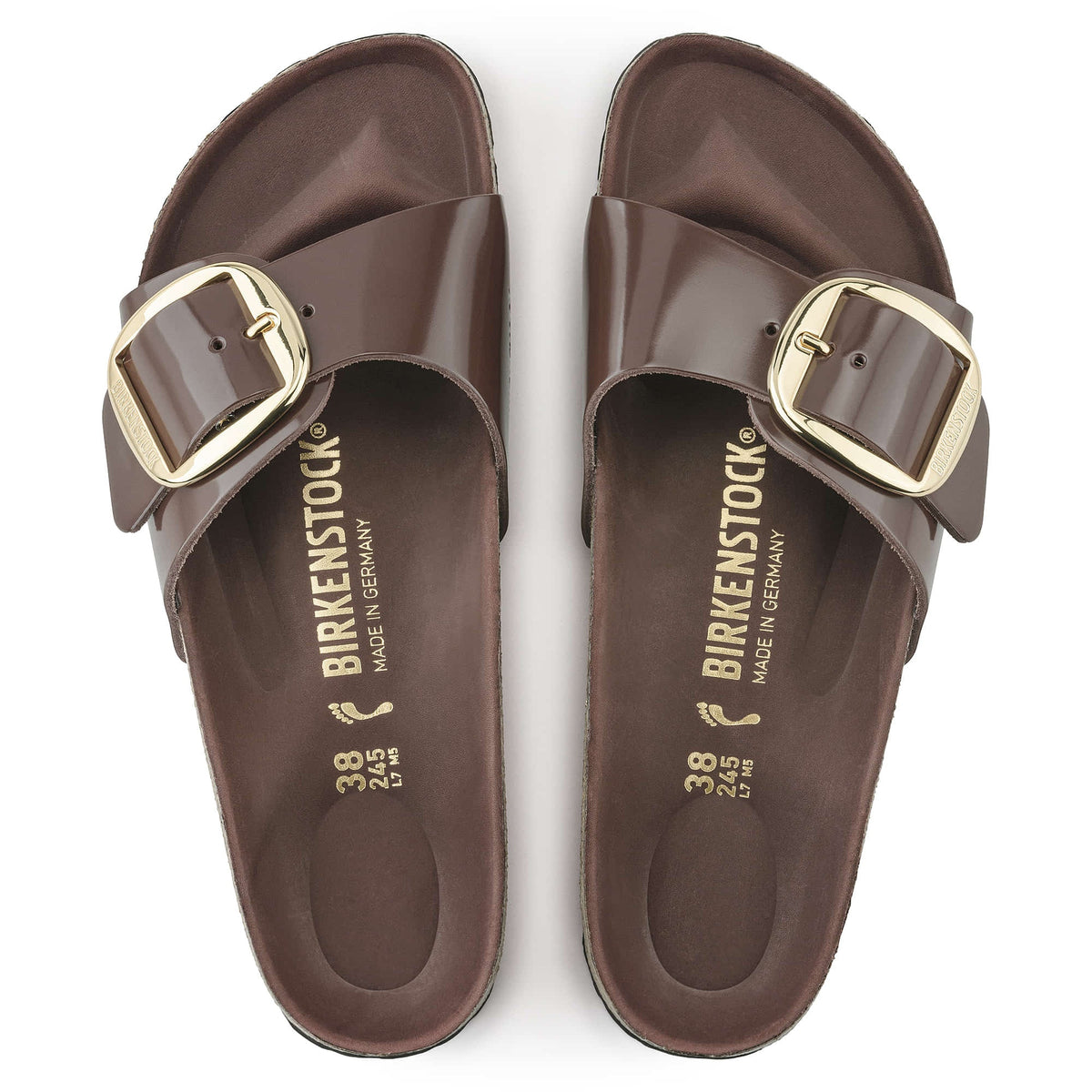 Birkenstock Madrid Big Buckle Patent Natural Leather Sandals - Chocolate - 1022568 - Narrow