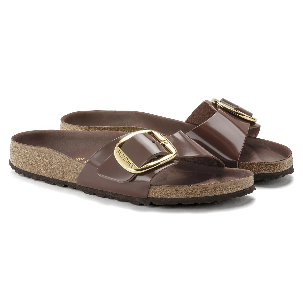 Birkenstock Madrid Big Buckle Patent Natural Leather Sandals - Chocolate - 1022568 - Narrow