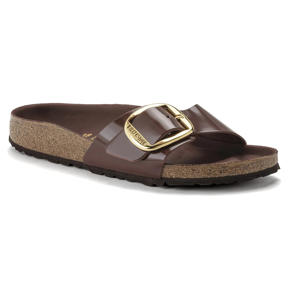 Birkenstock Madrid Big Buckle Patent Natural Leather Sandals - Chocolate - 1022568 - Narrow