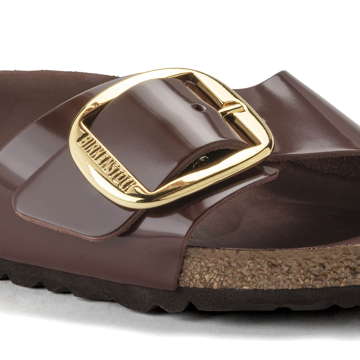 Birkenstock Madrid Big Buckle Patent Natural Leather Sandals - Chocolate - 1022568 - Narrow