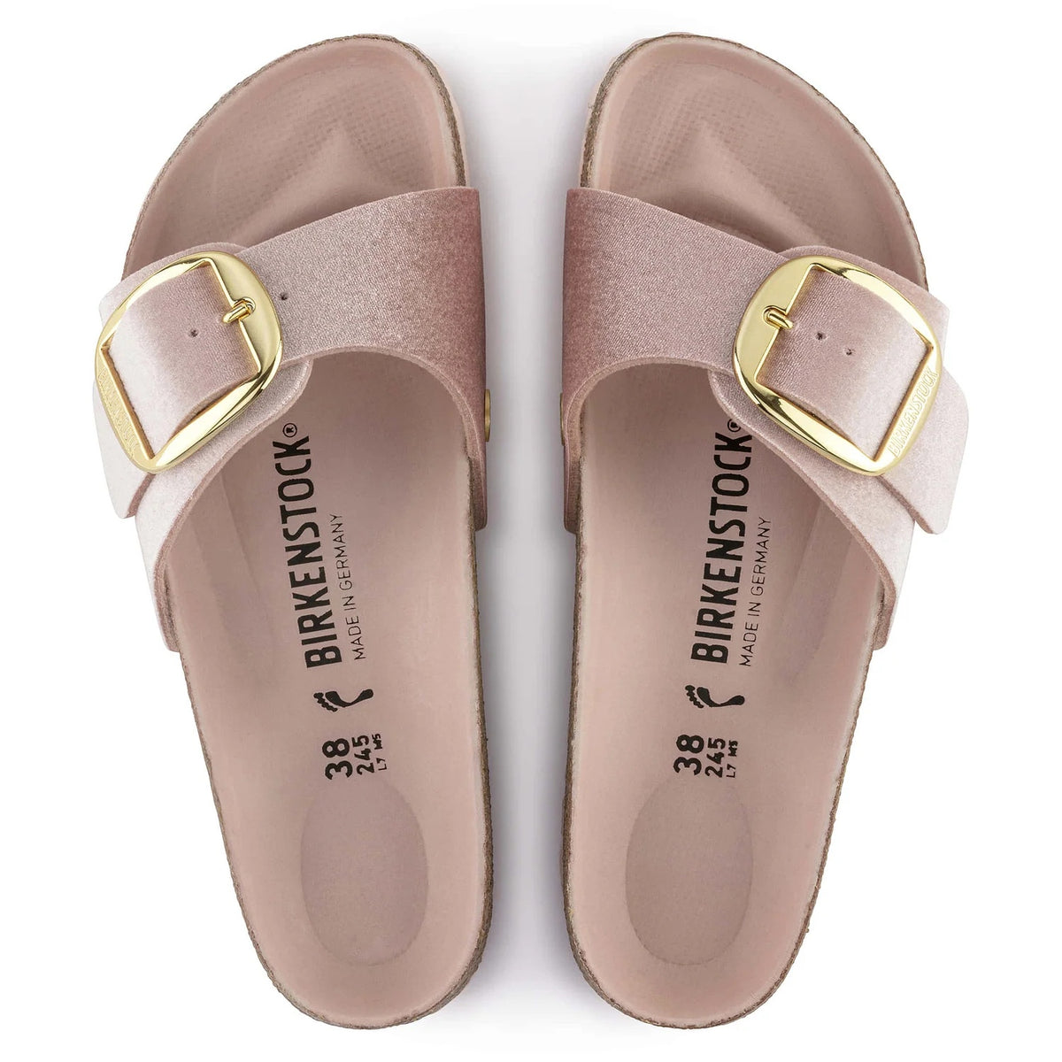 Birkenstock Madrid Big Buckle Rivet Logo Velvet EVA Sandals - Light Rose - 1023564 - Narrow