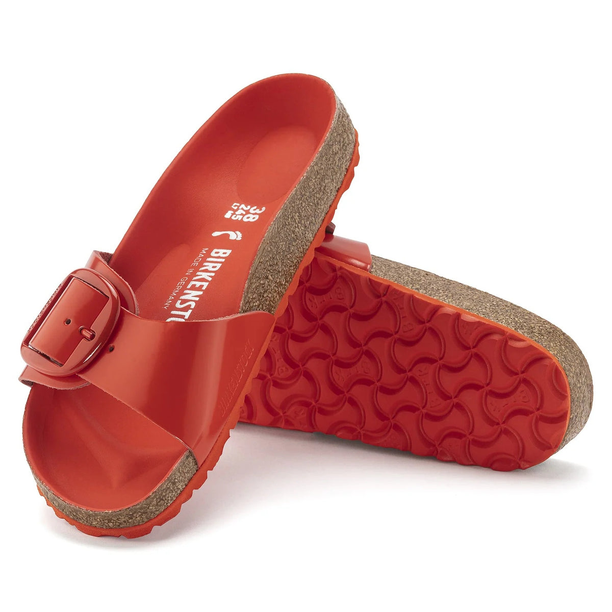 Birkenstock Madrid Big Buckle Natural Leather Sandals - Patent High Shine Tomato - 1024276 - Narrow