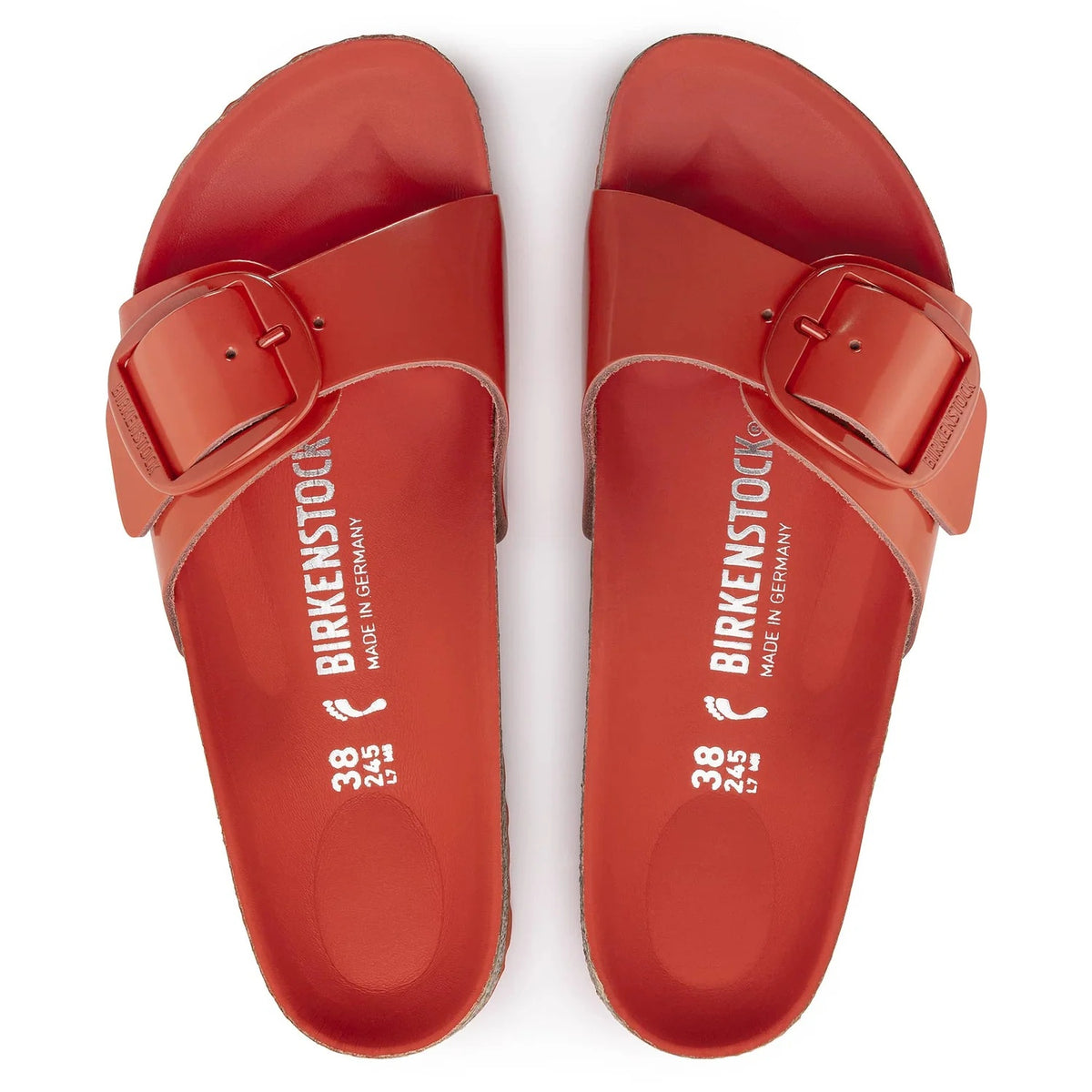 Birkenstock Madrid Big Buckle Natural Leather Sandals - Patent High Shine Tomato - 1024276 - Narrow