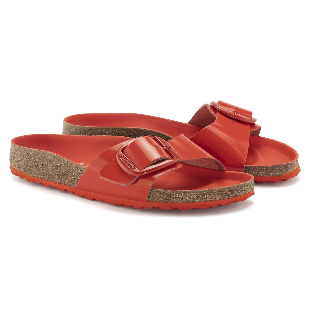 Birkenstock Madrid Big Buckle Natural Leather Sandals - Patent High Shine Tomato - 1024276 - Narrow