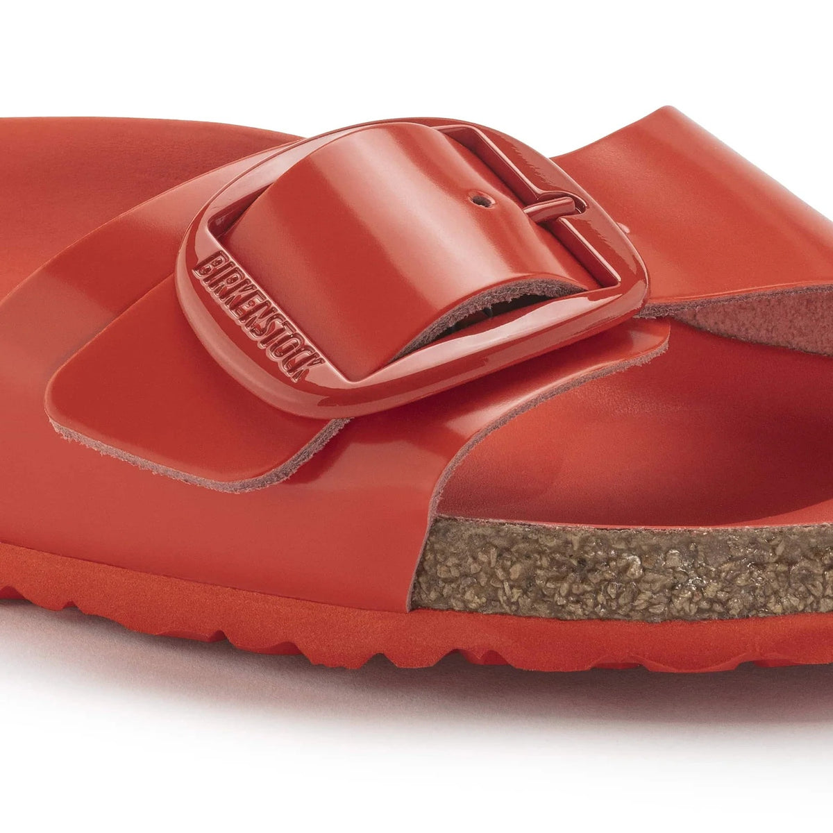 Birkenstock Madrid Big Buckle Natural Leather Sandals - Patent High Shine Tomato - 1024276 - Narrow