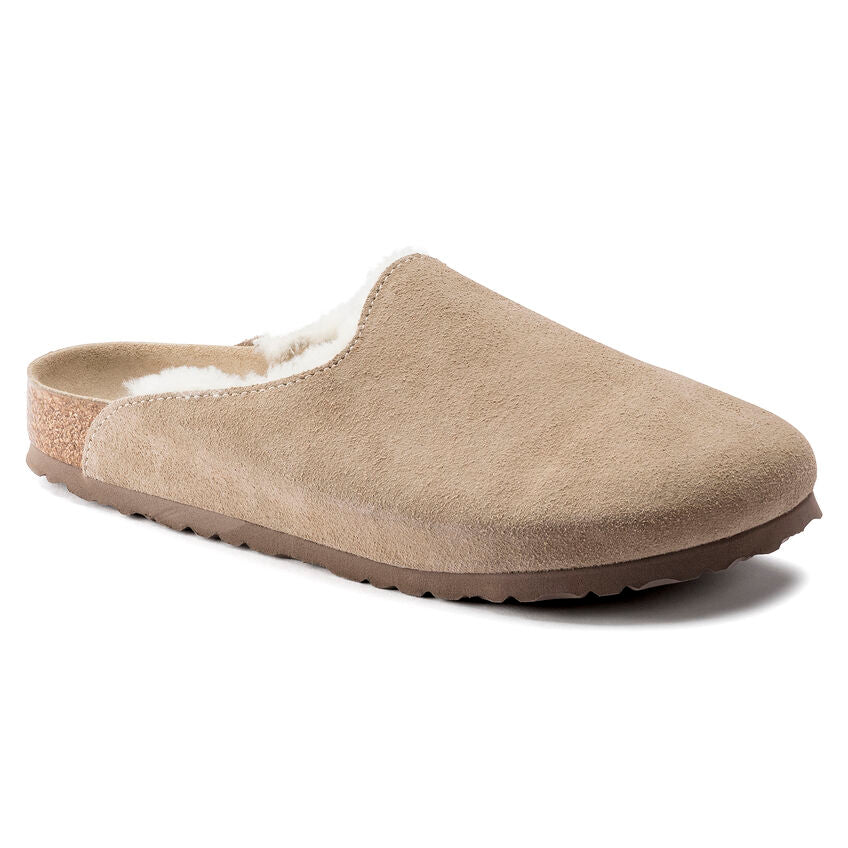 BIRKENSTOCK AMESTERDAM SHEARLING TAUPE SUEDE LEATHER REGULAR