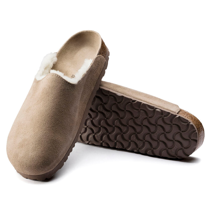 BIRKENSTOCK AMESTERDAM SHEARLING TAUPE SUEDE LEATHER REGULAR