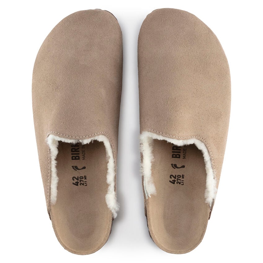 BIRKENSTOCK AMESTERDAM SHEARLING TAUPE SUEDE LEATHER REGULAR