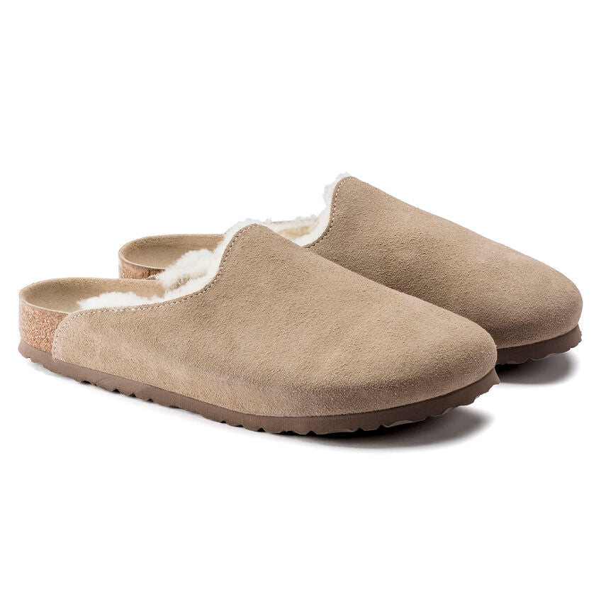 BIRKENSTOCK AMESTERDAM SHEARLING TAUPE SUEDE LEATHER REGULAR