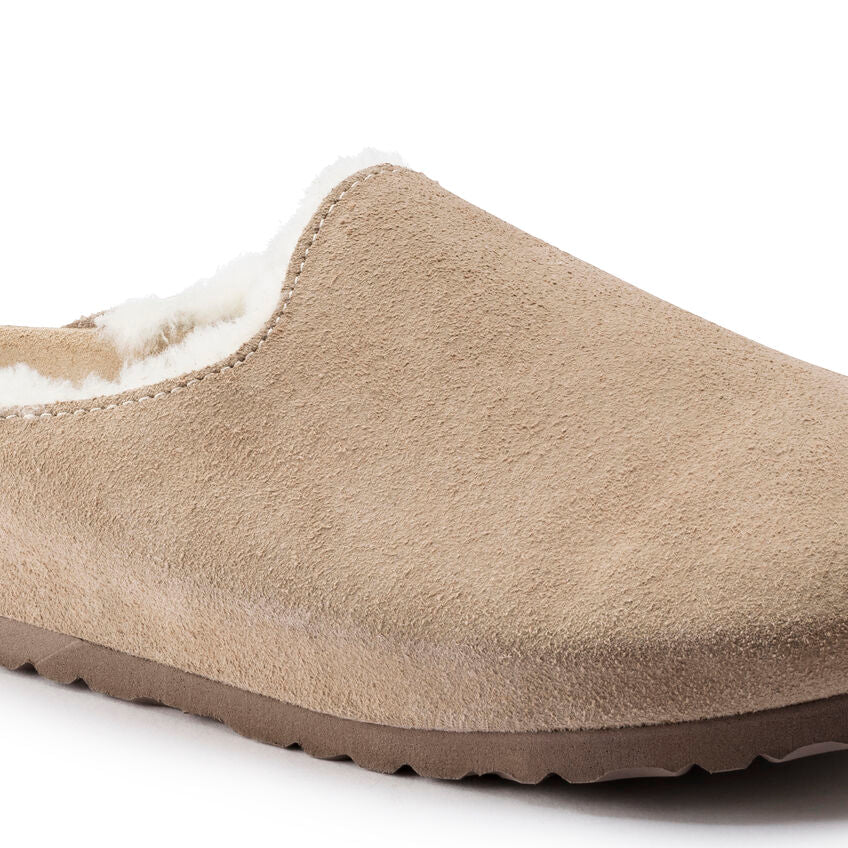 BIRKENSTOCK AMESTERDAM SHEARLING TAUPE SUEDE LEATHER REGULAR