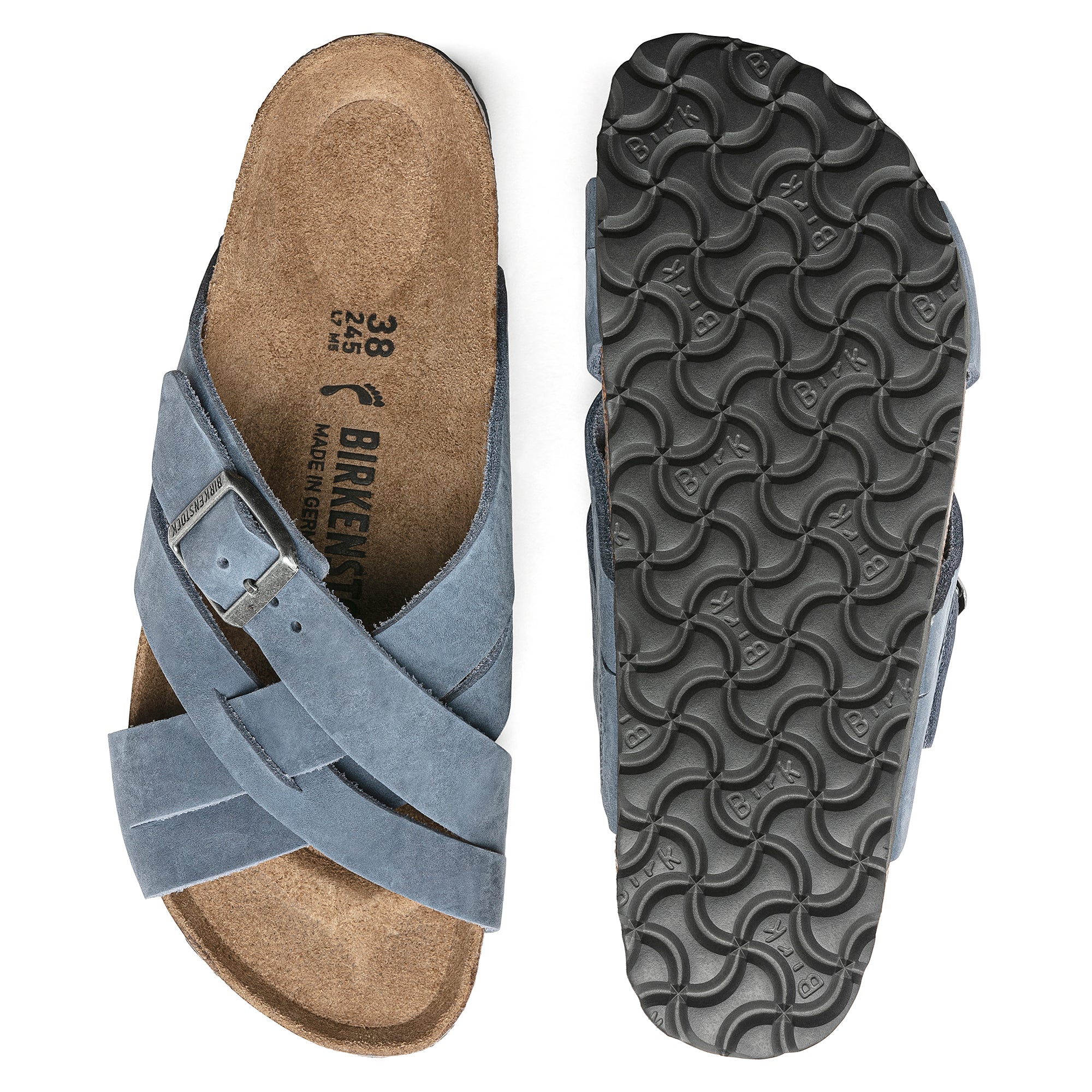 BIRKENSTOCK LUGANO NATURAL LEATHER OILED DUSTY BLUE REGULAR