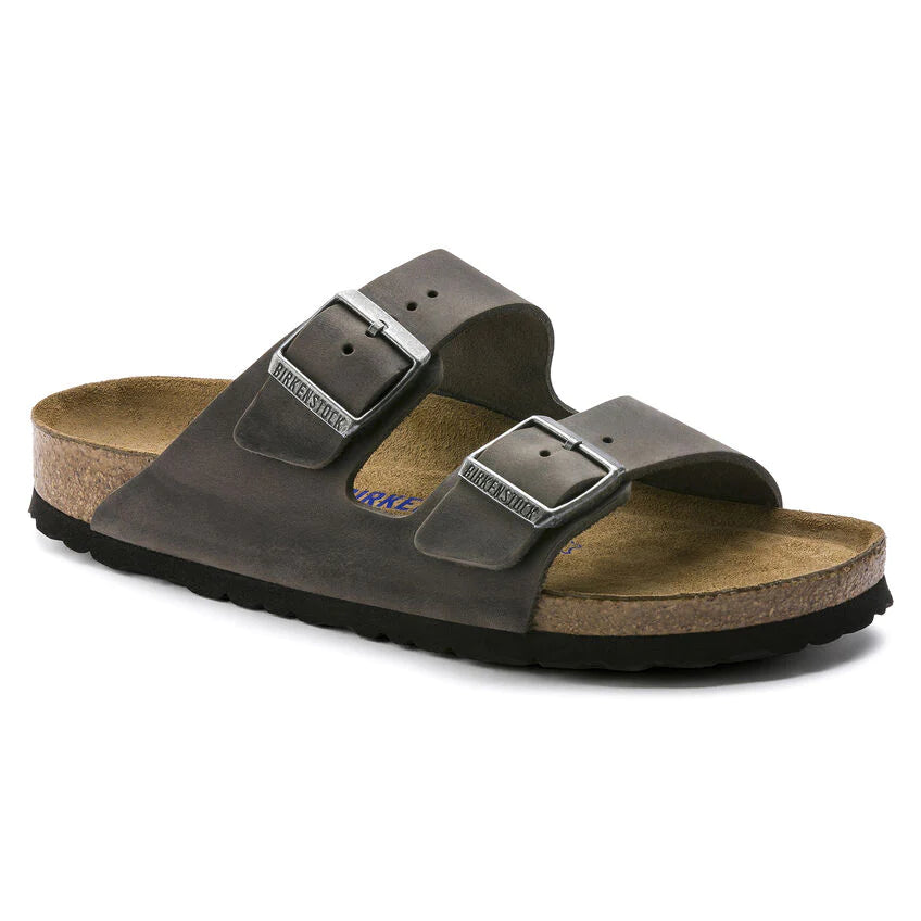 BIRKENSTOCK ARIZONA SOFT FOOTBED IRON OIL LEATHER NARROW