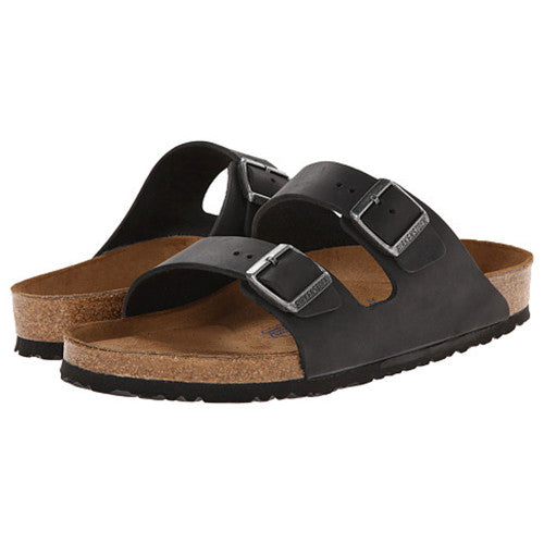 BIRKENSTOCK ARIZONA SOFT FOOTBED BLACK OIL LEATHER NARROW