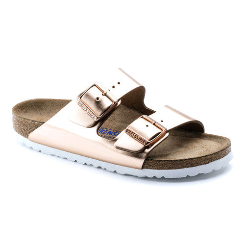 BIRKENSTOCK ARIZONA SOFT FOOTBED W/WHITE COPPER LEATHER NARROW