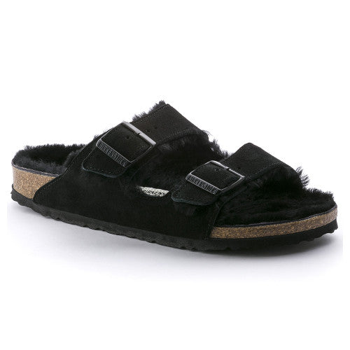 BIRKENSTOCK ARIZONA BLACK W/BLACK SHEARLING SUEDE REGULAR