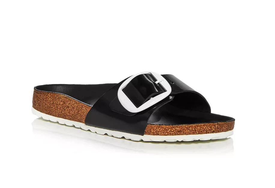 BIRKENSTOCK MADRID BIG BUCKLE HIGH SHINE BLACK WHITE LEATHER