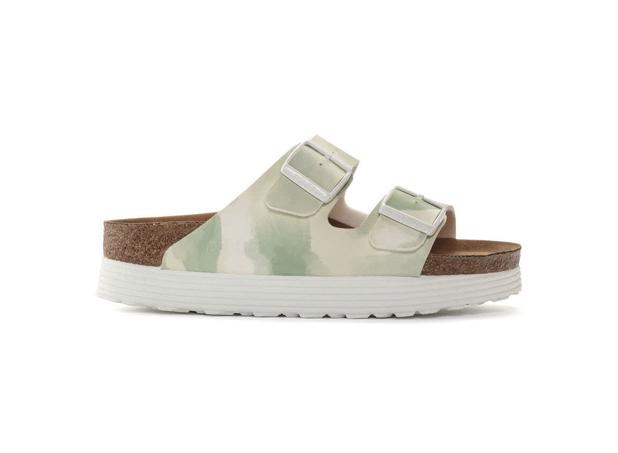 BIRKENSTOCK ARIZONA PLATFORM VEGAN WATERCOLOR KHAKI BIRKI FLOR NARROW